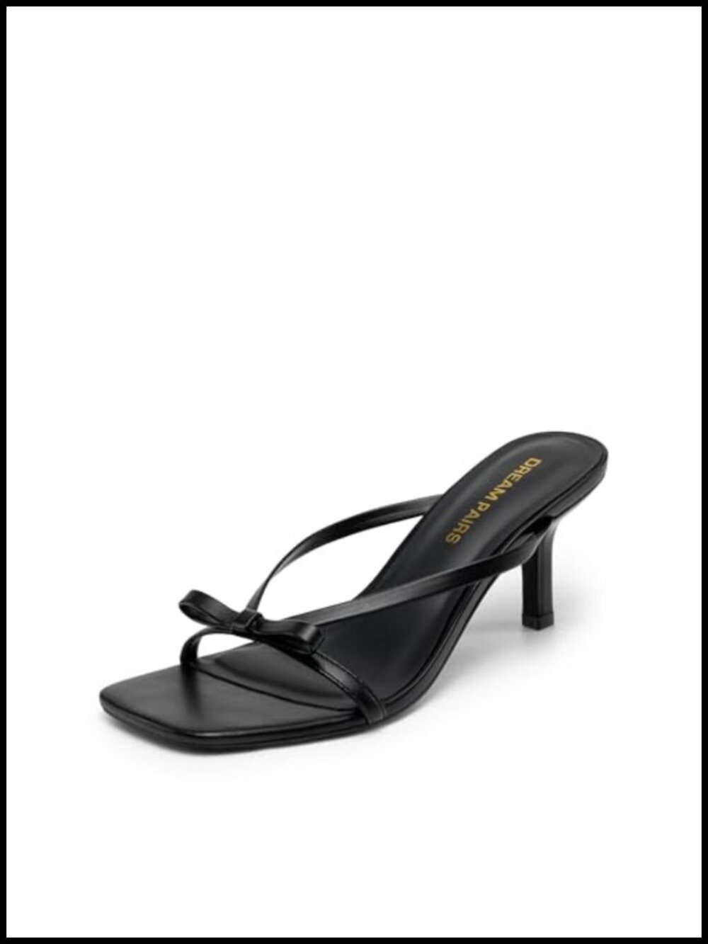 Women's Bow Kitten Heel Sandals Faux Leather Slip On Square Toe Dress Heels